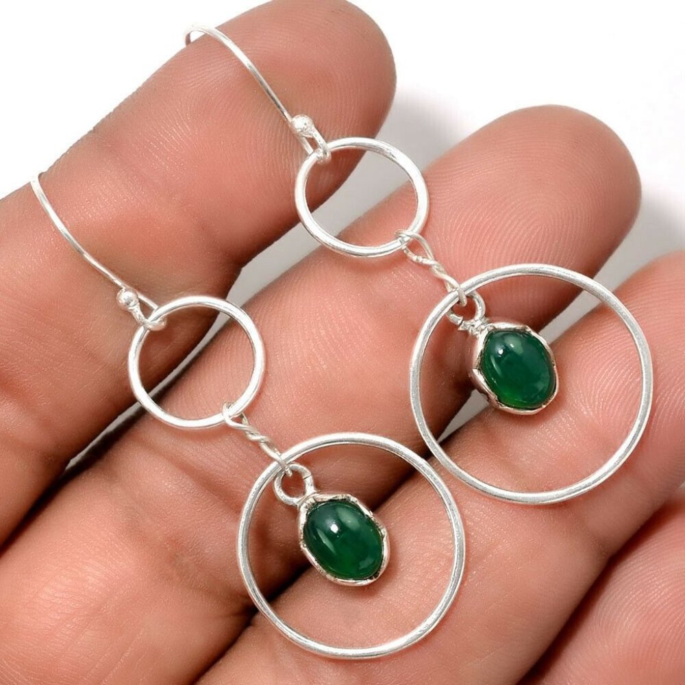 New - Green Onyx 925 Sterling Silver Earrings